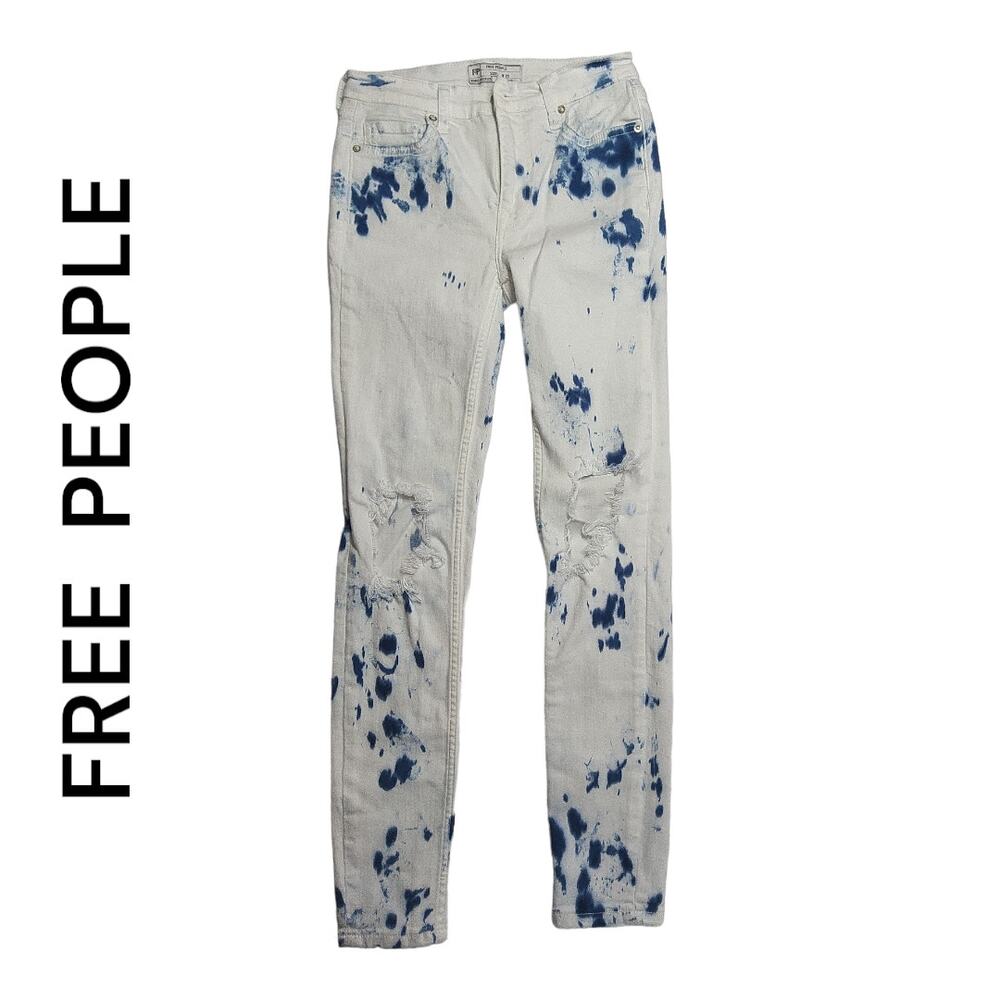 FREE PEOPLE bleach dyed distressed skinny jeans size 25